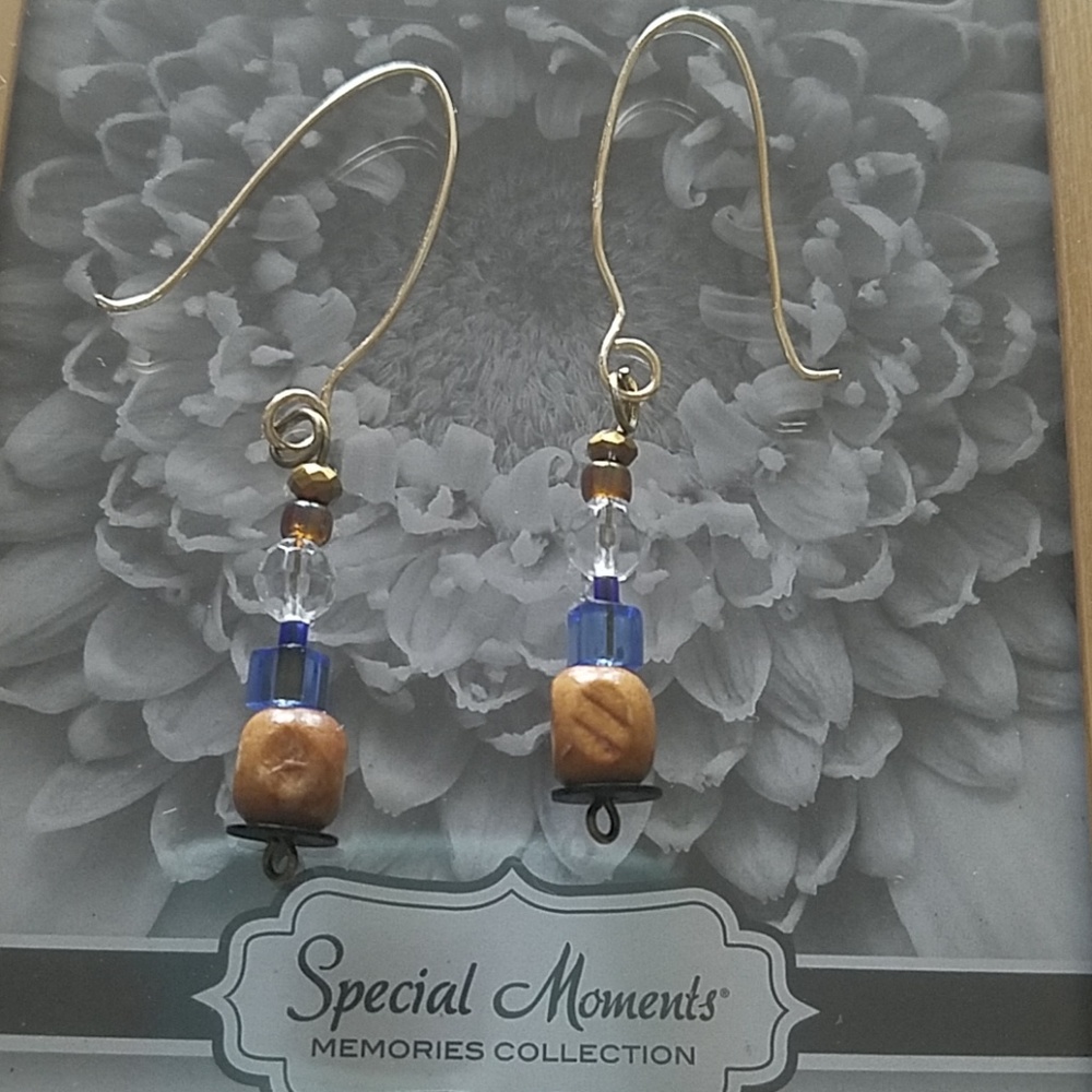 Wood and Glass Bead Earrings